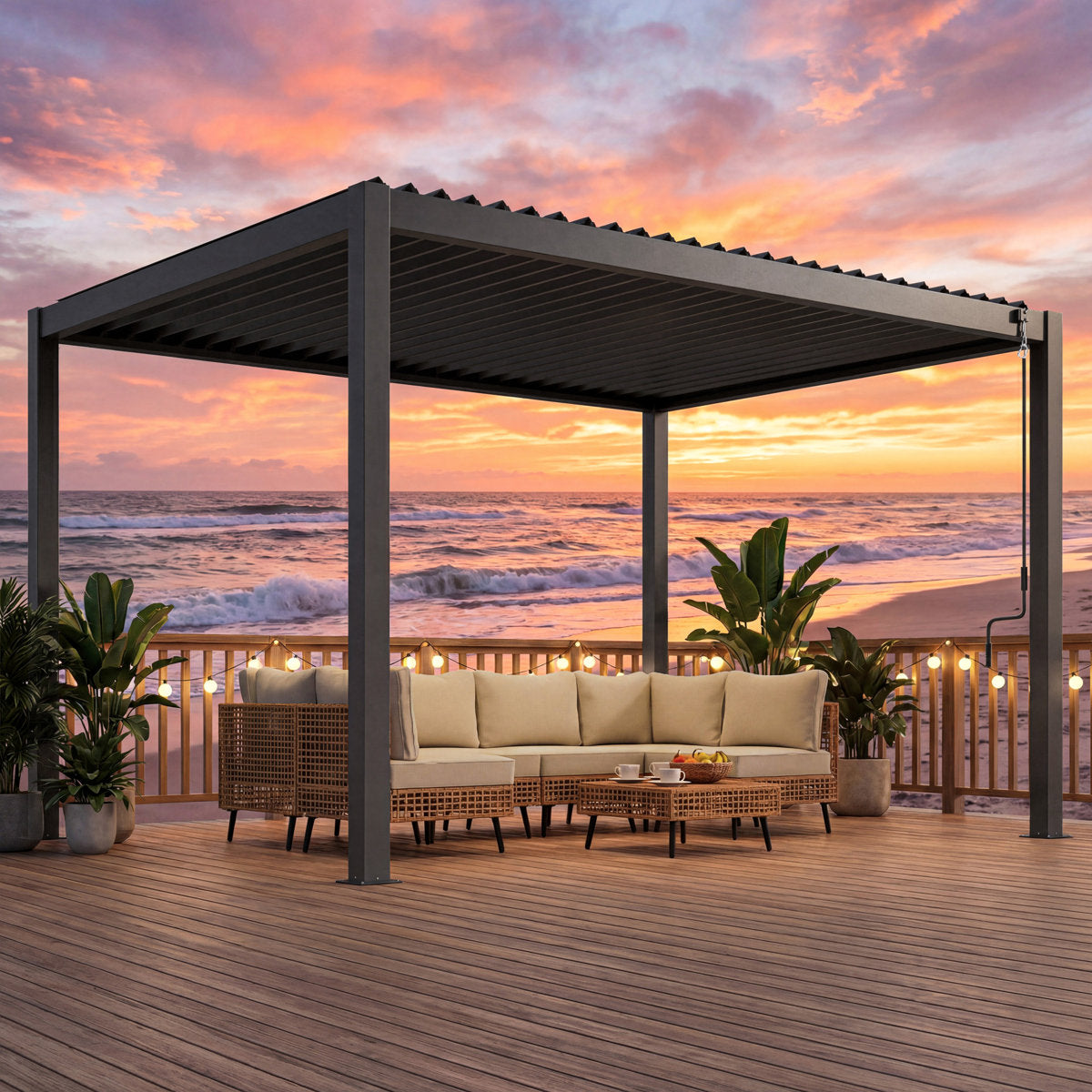 10¡® X 12' Louvered Pergola With Adjustable Louvers, Built-In Gutter System