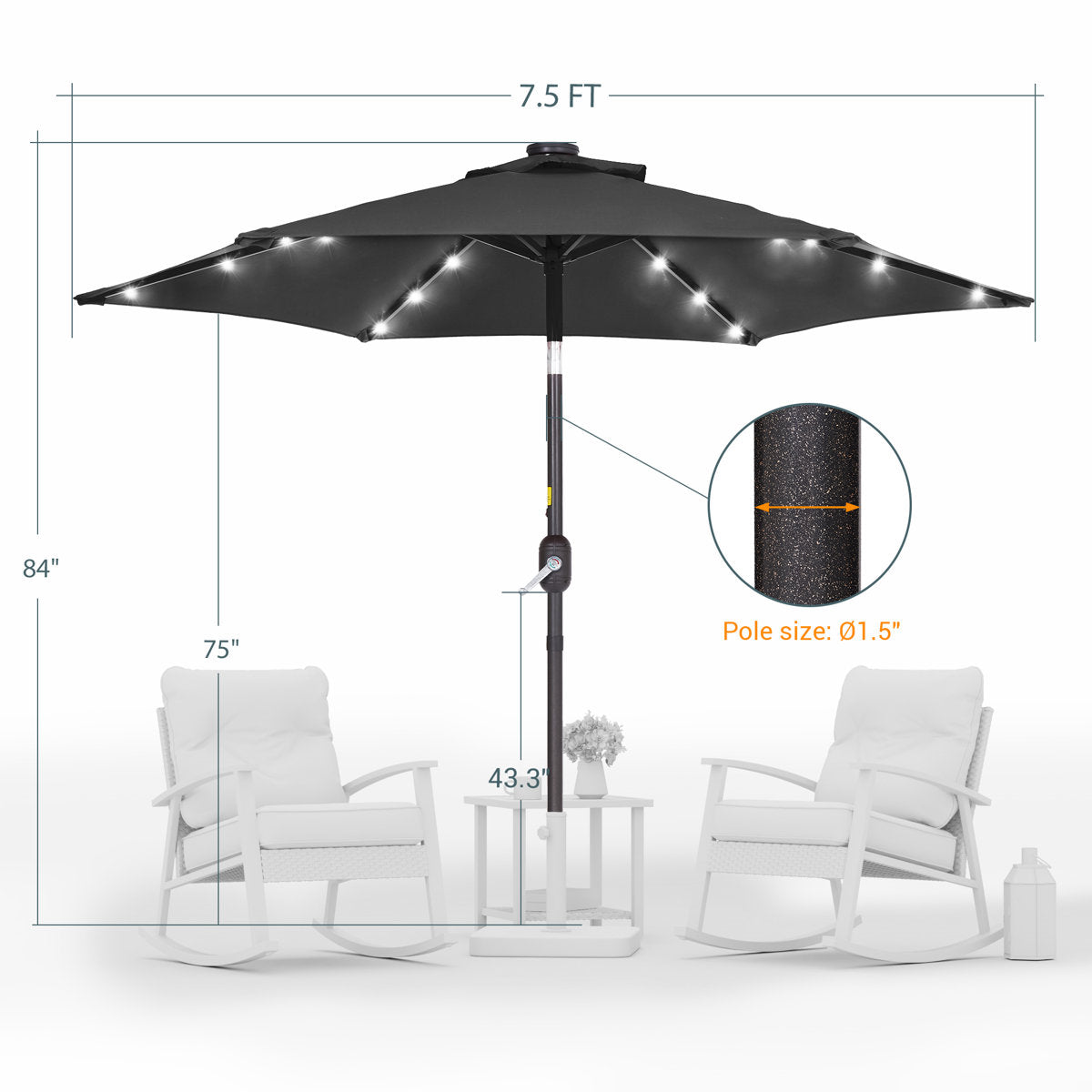 90'' Lighted Tilt Market Umbrella