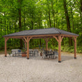 Backyard Discovery Barrington 24' x 12' Cedar Wood Outdoor Patio Gazebo with Hardtop Galvanized Steel Hip Roof and PowerPort