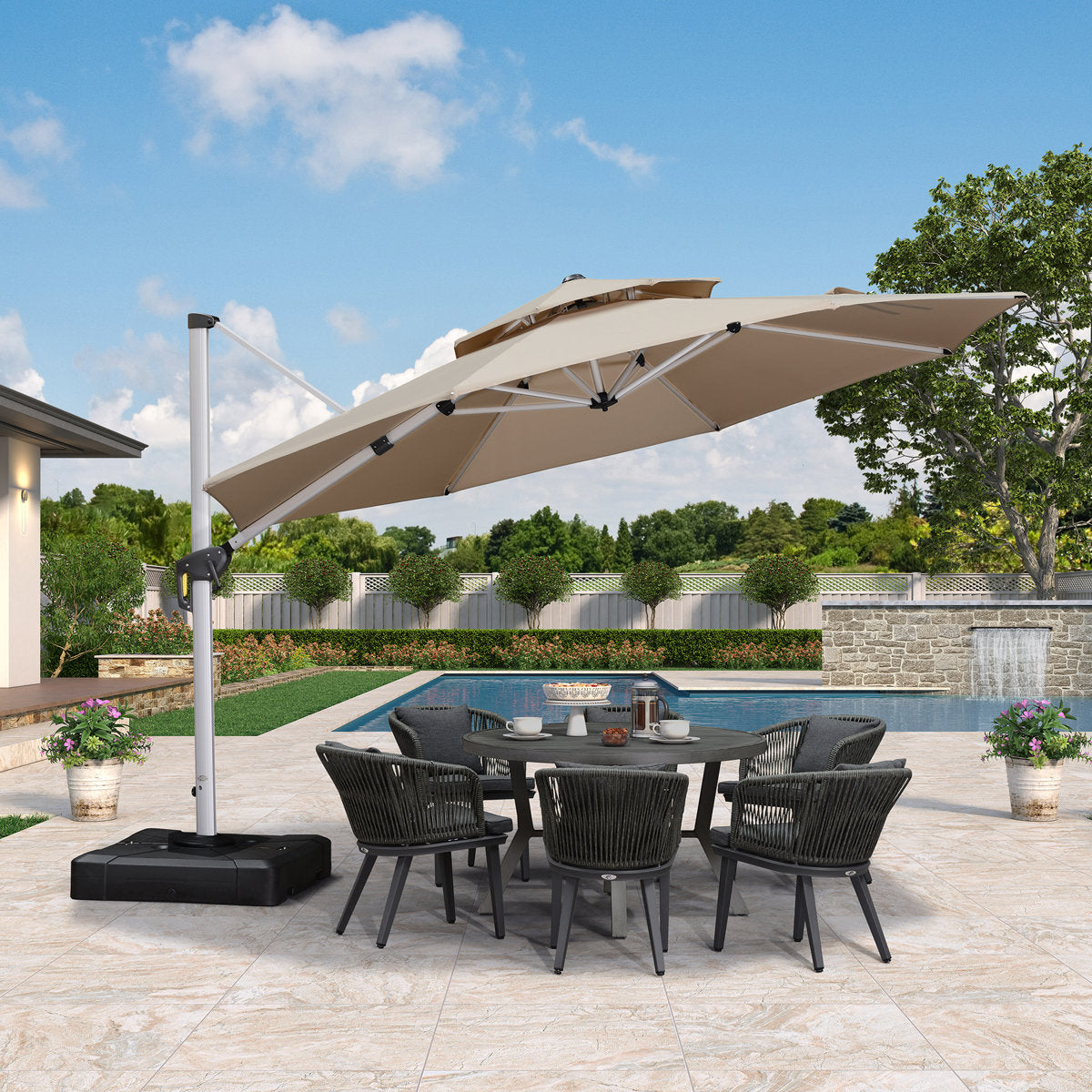 MIna 12 FT Round Cantilever Umbrella WIndproof Offset Heavy Duty Sun Umbrella,Beige