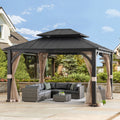 Sunjoy Hardtop Gazebo 13 x 15 ft. Outdoor Patio Steel Frame Gazebo with 2-Tier Metal Roof and Mesh Netting, Black